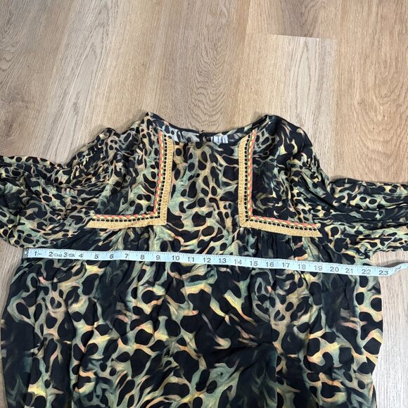 Anthropologie Blank London Joelle Leopard Peasant Blouse L large green gold - Picture 10 of 10